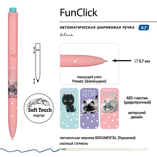 Ручка шариковая автоматическая BrunoVisconti®
0.7 мм, синий
FunClick "KITTY LIFE_белый"
Арт. 20-0297/07: фото #2