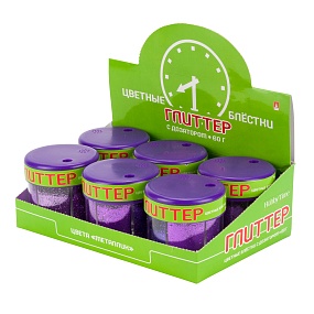 ГЛИТТЕР ДЛЯ ДЕКОРА, С ДОЗАТОРОМ, 60Г  (6 ЦВЕТОВ ), ФИОЛЕТОВЫЙ,  ЦВЕТОВАЯ ГАММА №7
Арт. 2-311/07