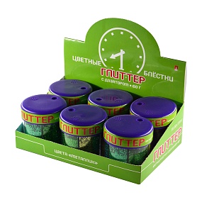 ГЛИТТЕР ДЛЯ ДЕКОРА, С ДОЗАТОРОМ, 60Г  (6 ЦВЕТОВ ), ЗЕЛЕНЫЙ,  ЦВЕТОВАЯ ГАММА №4
Арт. 2-311/04