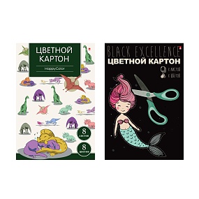 Набор цветного картона Альт® 
А4 (200 х 290 мм), 8 листов, 8 цветов 
BLACK EXELLENCE. HAPPY 2 вида
Арт. 82696