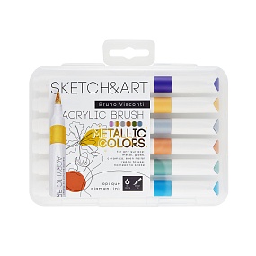 НАБОР МАРКЕРОВ-КИСТЕЙ  АКРИЛОВЫХ МЕТАЛЛИК "SKETCH&ART" 6 ЦВ.
Арт. 22-0166