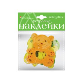 ДЕКОРАТИВНЫЕ НАКЛЕЙКИ ИЗ ФЕТРА. НАБОР № 27 "ВЕСЕЛЫЕ ЗВЕРУШКИ" ( 5 ВИДОВ ) 
Арт. 2-093/27