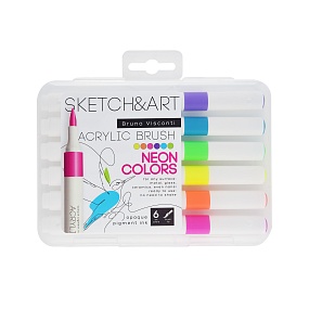НАБОР МАРКЕРОВ-КИСТЕЙ  АКРИЛОВЫХ "SKETCH&ART" НЕОНОВЫЕ ЦВЕТА, 6 ЦВ.
Арт. 22-0206