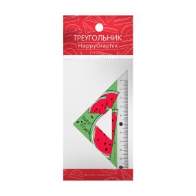 ТРЕУГОЛЬНИК ПЛАСТИКОВЫЙ "HappyGraphix. Fresh & fruity. Арбуз", 45 градусов, шкала по двум катетам
Арт. 45-0019/01