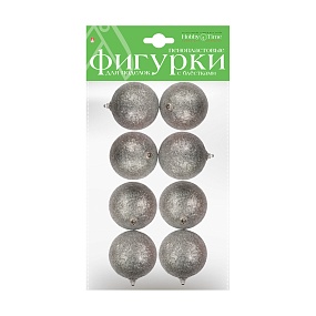 ПЕНОПЛАСТОВЫЕ ФИГУРКИ. ШАРЫ С ГЛИТТЕРОМ, СЕРЕБРО.  Ø 40 ММ, 8 ШТ. 
Арт. 2-806/02