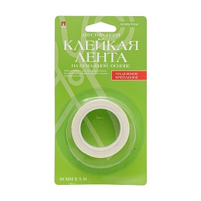 КЛЕЙКАЯ ЛЕНТА НА БУМАЖНОЙ ОСНОВЕ ДВУСТОРОННЯЯ, 18 ММ Х 5 М, БЛИСТЕР 
Арт. 2-701/02
