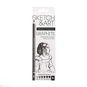 НАБОР ВОДОРАСТВОРИМЫХ (АКВАРЕЛЬНЫХ) ЧЕРНОГРАФИТОВЫХ КАРАНДАШЕЙ "SKETCH&ART"2B-4B-6B-8B-10B-12B, 6 шт
Арт. 25-003