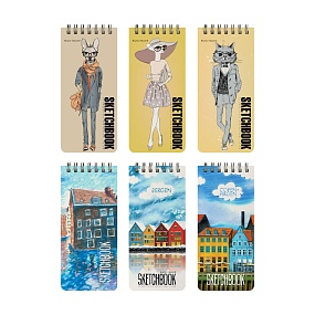 SKETCHBOOK BV, 105Х220 мм, 50 Л. 200 гр. НА ГРЕБНЕ (6 ВИДОВ) 
Арт. 1-553/05