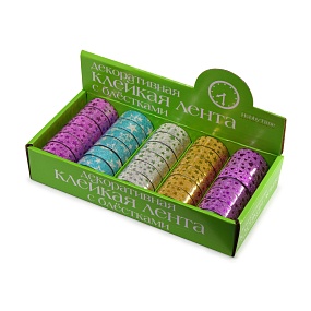 ДЕКОРАТИВНАЯ КЛЕЙКАЯ ЛЕНТА С ГЛИТТЕРОМ "ЗВЕЗДОЧКИ.СЕРДЕЧКИ" , 15ММ Х 5М ( 6 ДИЗАЙНОВ ) 
Арт. 2-438/03