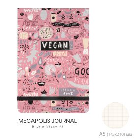 ЗАПИСНАЯ КНИЖКА "MEGAPOLIS JOURNAL" А5, 100 Л.  НА РЕЗИНКЕ "VEGAN", КЛЕТКА
Арт. 3-475/09
