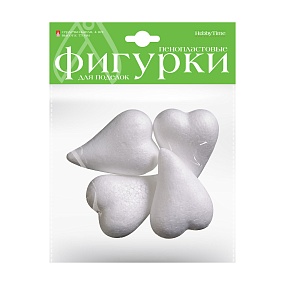 ПЕНОПЛАСТОВЫЕ ФИГУРКИ. СЕРДЕЧКИ-КАПЛИ, 75 ММ, 4 ШТ. 
Арт. 2-204/14
