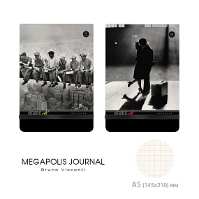 ЗАПИСНАЯ КНИЖКА "MEGAPOLIS JOURNAL" А5, 100 Л.  НА РЕЗИНКЕ (СТОП-КАДР) 2 ВИДА, КЛЕТКА
Арт. 3-475/02