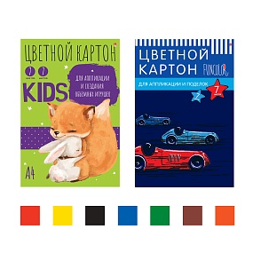 Набор цветного картона Альт® 
А4 (200 х 290 мм), 7 листов, 7 цветов 
KIDS. FUN 2 вида
Арт. 11-407-126