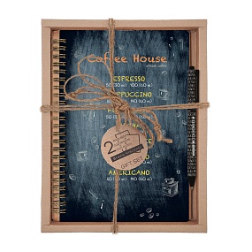 НАБОР ПОДАРОЧНЫЙ "COFFEE HOUSE"  (ТЕТРАДЬ BV НА ГРЕБНЕ В КЛЕТКУ И РУЧКА)
Арт. 7-60-201/19-3
