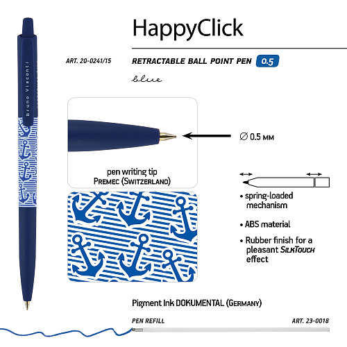 Ручкa BrunoVisconti
шариковая автоматическая, 0.5 мм, синяя
HappyClick «МОРСКАЯ»
Арт. 20-0241/15: фото #4