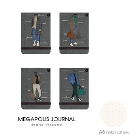 ЗАПИСНАЯ КНИЖКА "MEGAPOLIS JOURNAL" А6, 100 Л.  НА РЕЗИНКЕ (FASHION) 4 ВИДА, В ТОЧКУ
Арт. 3-476/03