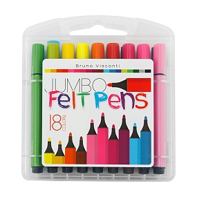Фломастеры утолщенные BrunoVisconti®
18 цветов BRIGHT COLORS 
пластиковый пенал
Арт. 32-0042/01