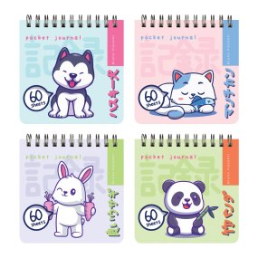 "POCKET JOURNAL" 90 х 90 мм, 60 Л, (4 ВИДA) НА ГРЕБНЕ "KAWAII ANIMALS"
Арт. 3-653/02