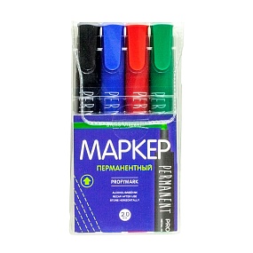 НАБОР ИЗ 4-Х МАРКЕРОВ ПЕРМАНЕНТНЫХ "PROFYMARK", ЧЕРНЫЙ/СИНИЙ/КРАСНЫЙ/ЗЕЛЕНЫЙ в ПВХ КАРМАНЕ
Арт. 22-0047