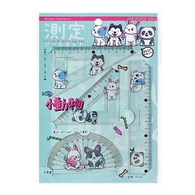НАБОР ИЗМЕРИТЕЛЬНЫХ ИНСТРУМЕНТОВ (транспортир,линейка,два треугольника)"HappyGraphix.Kawaii animals"
Арт. 45-0017/09