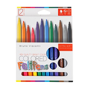 Фломастеры BrunoVisconti®
12 цветов BRIGHT COLORS
картонная коробка
Арт. 32-0074