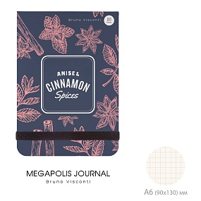 ЗАПИСНАЯ КНИЖКА "MEGAPOLIS JOURNAL" А6, 100 Л.  НА РЕЗИНКЕ "СПЕЦИИ И ПРЯНОСТИ.CINNAMON", КЛЕТКА
Арт. 3-476/06