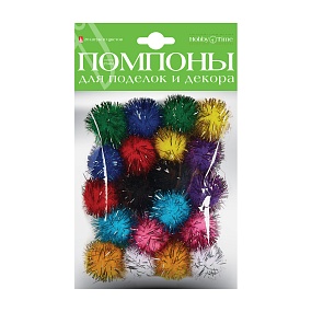 ПОМПОНЫ БЛЕСТЯЩИЕ, 25 ММ, 20 ШТ, 10 ЦВ., МИКС
Арт. 2-200/10