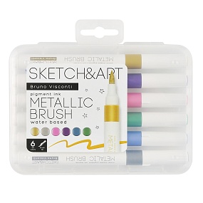 НАБОР МАРКЕРОВ-КИСТЕЙ МЕТАЛЛИК "SKETCH&ART" BRIGHT 6 ЦВ.
Арт. 22-0167