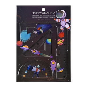 НАБОР ИЗМЕРИТЕЛЬНЫХ ИНСТРУМЕНТОВ (транспортир,линейка,два треугольника) "HappyGraphix. Космос"
Арт. 45-0017/07