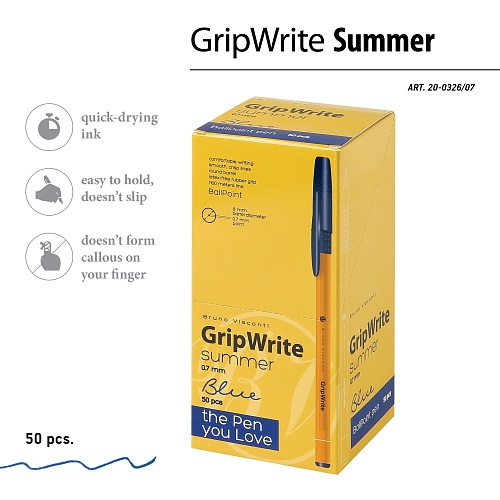 Ручка шариковая BrunoVisconti®
0.7 мм, синий
GripWrite Summer
Арт. 20-0326/07: фото #1