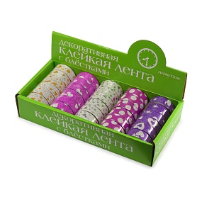 ДЕКОРАТИВНАЯ КЛЕЙКАЯ ЛЕНТА  С ГЛИТТЕРОМ "СЕРДЕЧКИ.ГОРОШЕК" , 15ММ Х 5М ( 6 ДИЗАЙНОВ ) 
Арт. 2-438/02