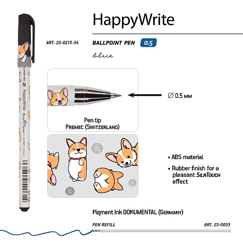 Ручка BrunoVisconti®
шариковая, 0.5 мм, синяя
HappyWrite «ЗАБАВНЫЕ КОРГИ»
Арт. 20-0215/34: фото #1