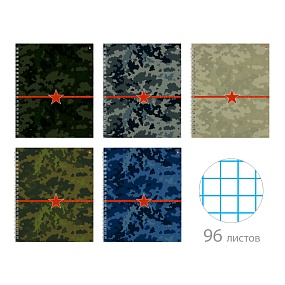 Тетрадь общая Альт®
А5 (168 х 200 мм.)
"МИЛИТАРИ" 96 л., клетка
Арт. 7-96-145
обложка в ассортименте