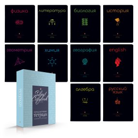 НАБОР ТЕМАТИЧЕСКИХ ТЕТРАДЕЙ СЕРИЯ "SIMPLE BLACK" (коробка SOFT TOUCH голубая)
Арт. 7-48-1225/28