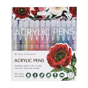 Набор BrunoVisconti®
из 12-ти акриловых ручек
"FLORA.Пионы" 1 мм 
Арт. 20-0499/01