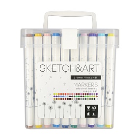 Скетч-маркер BrunoVisconti® двусторонний
набор 60 цветов,  линия письма 1 и 5 мм, ассорти
"Sketch&Art"
Арт. 22-0080