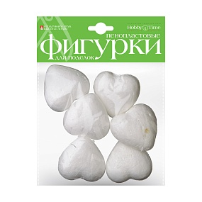 ПЕНОПЛАСТОВЫЕ ФИГУРКИ. СЕРДЕЧКИ 50 ММ, 6 ШТ. 
Арт. 2-204/02