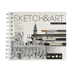 Sketchbook BrunoVisconti® для акрила, гуаши и темпры
180х155  мм, 60  л., 160 г/кв.м, белая гладкая
твердая обложка на гребне
"Sketch&Art"
Арт. 1-60-559/02